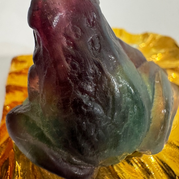 VTG Daum France Pate De Verre Purple Green Frog Gold Lily Pad Pendant - Picture 6 of 13